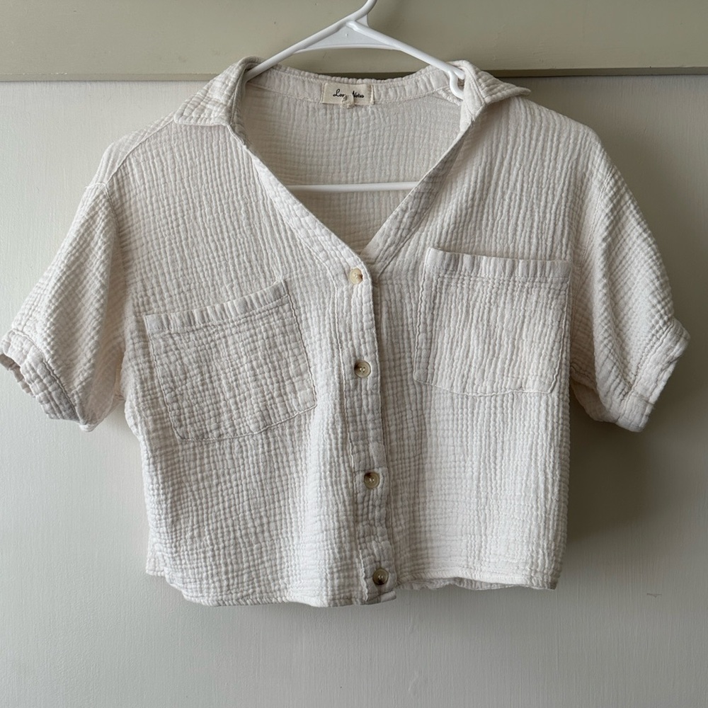 Women's Cream Button-Up Crop Top